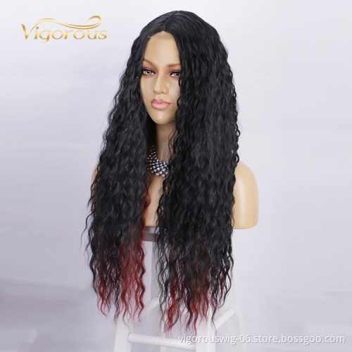 Highlight Long Kinky Curly Manufacturers High Temperature Long Lace Frontal Wigs Synthetic Hair Black Women